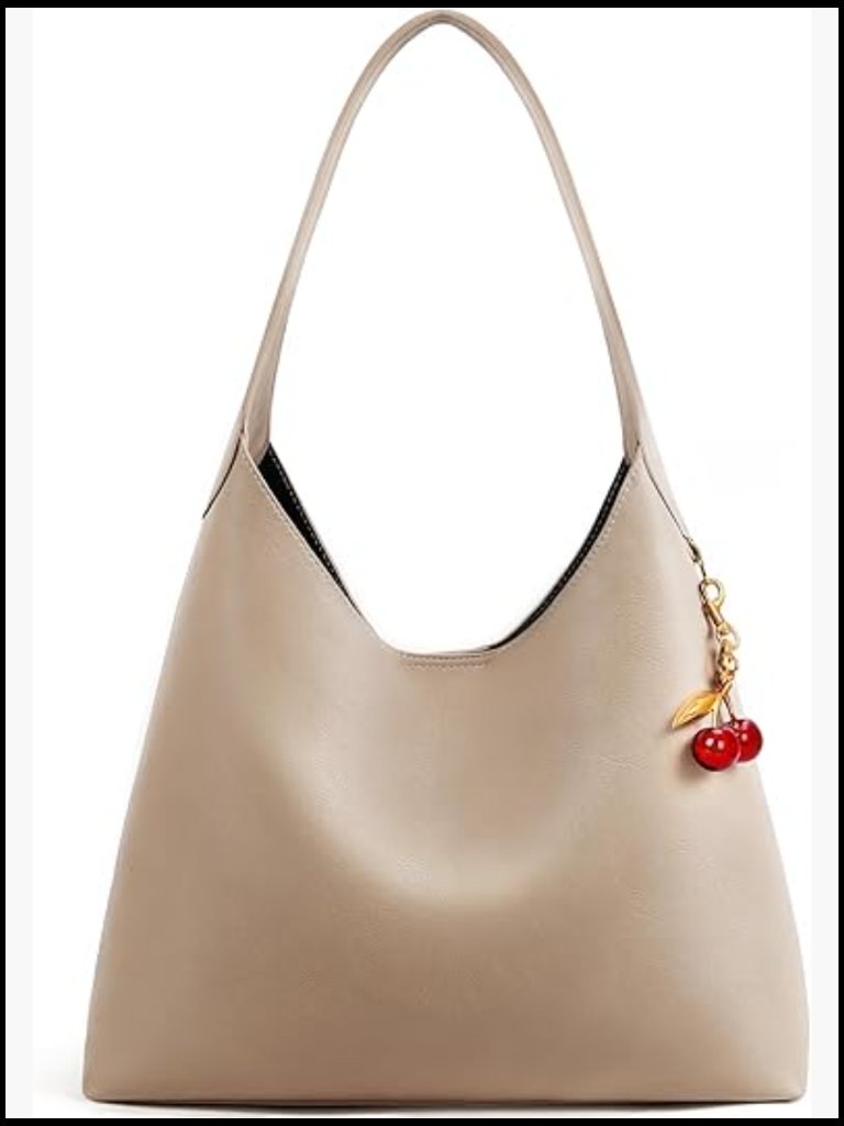 Slouchy Shoulder Bag Hobo Purse With Cherry Charm Tote Work Travel